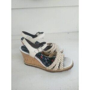 70s White Cork Wedge Shoes Vintage Summer Wedges 9 AS IS
